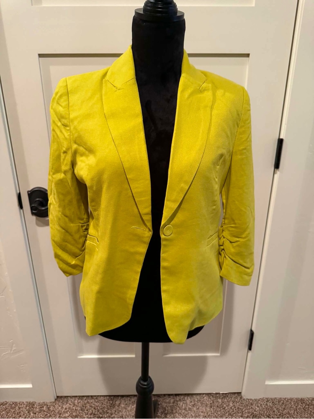 Jules & Leopold Womens Yellow Lined Button Collared Blazer 3/4 Sleeve Size S